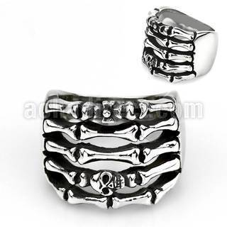 sr340 anillo acero 316l dedos huesos esqueleco calavera brillo espejo mayorista