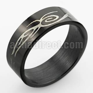srb58 anillo acero inoxidable anodizado negro tribal delgado mayorista