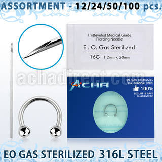 sset02 kit piercings profesional 100 barbell circular acero quirurgico 316l bolas 3mm 100 agujas acero quirurgico esterilizadas mayorista