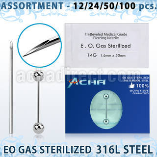 sset06 kit piercings profesional 100 barbells lengua acero quirurgico 316l bolas 6mm 100 agujas acero quirurgico esterilizadas distribuidor