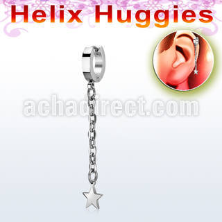 stainless steel helix huggie earring w a star on chain