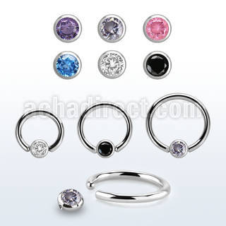 steel ball closure ring, 14g w 3mm bezel cz closure