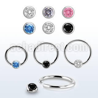 steel ball closure ring, 16g w 4mm bezel cz closure