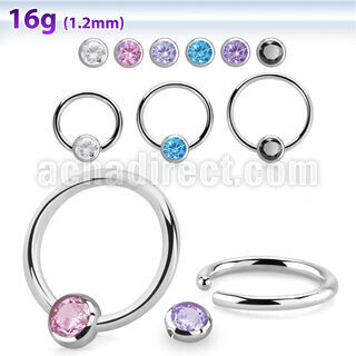 steel ball closure ring, 16g w 4mm bezel cz closure