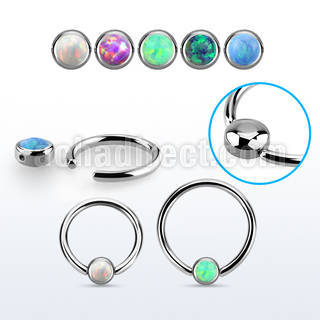 steel ball closure ring w 3mm rounded synthetic opal disk
