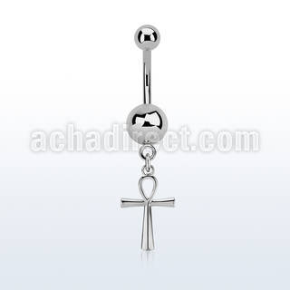 msd769 piercing ombligo acero quirurgico bola acero 5 & 8mm liso colgante cruz ankh plata distribuidor mayorista