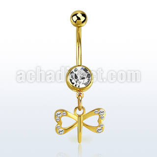 mdk761 piercing ombligo acero chapado pvd bola superior lisa bola joya pequeno colgante cristal libelula colgante laton chapado oro