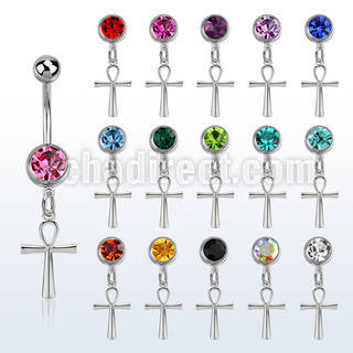 mcd769 piercing ombligo acero quirurgico bola 8mm joya bisel colgante cruz ankh plata mayorista