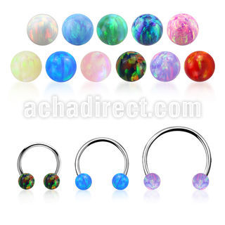steel circular barbell 20g w two 3mm synthetic opal balls