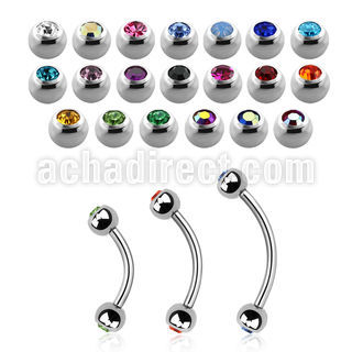 steel eyebrow banana 1mm w 3mm bezel set jewel balls
