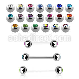 steel eyebrow barbell 1mm w 3mm bezel set jewel balls