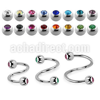 steel eyebrow spiral 0.8mm w 3mm bezel set jewel balls