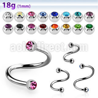 steel eyebrow spiral 1mm w 2.5mm bezel set jewel balls