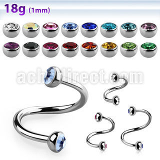 steel eyebrow spiral 1mm w 3mm bezel set half jewel balls