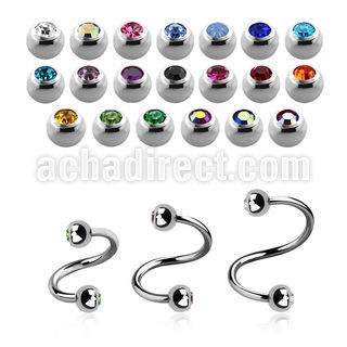 steel eyebrow spiral 1mm w 3mm bezel set jewel balls