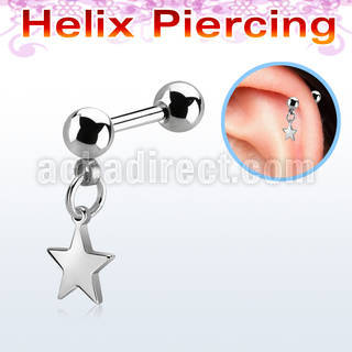 steel helix barbell w dangling plain 316l steel star