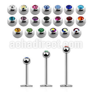 steel labret 1mm with 3mm bezel set jewel ball
