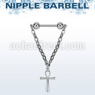 npdl50 barbell pezon acero quirurgico bolas 5mm conectadas traves colgante cruz ankh plata distribuidor