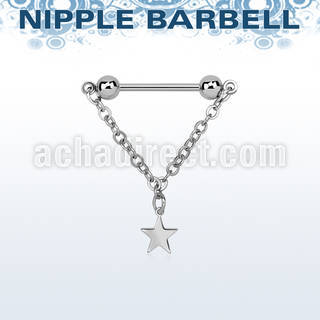 steel nipple barbell w chain w a dangling plain star