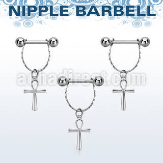 npdl50 distribuidor mayorista barbell pezon acero quirurgico bolas 5mm conectadas traves colgante cruz ankh plata distribuidor mayorista