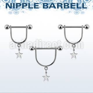steel nipple stirrup w a barbell & a dangling steel star
