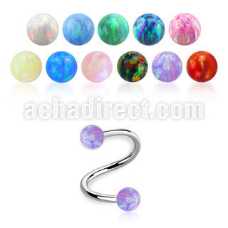 surgical steel spiral 20g w two 3mm synthetic opal balls