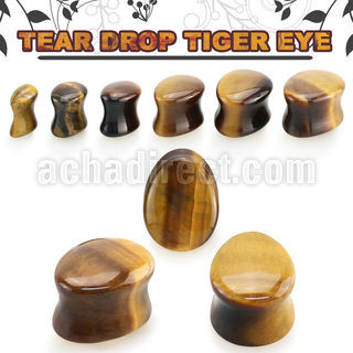 tgse tiger eye double flare saddle plug teardrop shape