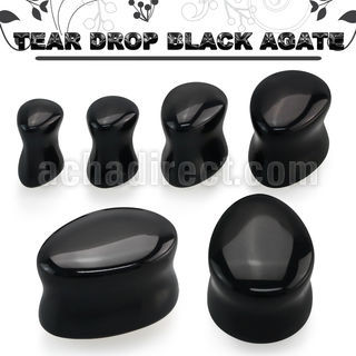 tgsf black agate double flare saddle plug teardrop shape