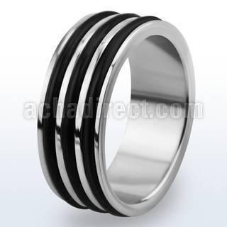 tir6 anillo titanio g23 brillo espejo tres bandas goma negras distribuidor
