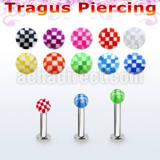 tlbckb3 labret tragus acero 316l base redonda 2 5mm tragus piercing 3mm uv checkered ball al por mayor