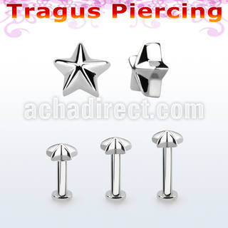 tlbest5 316l steel tragus labret 16g w a 5mm star shaped top 