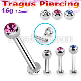 tlbjbin3 316l steel internal threaded tragus labret w jewel ball