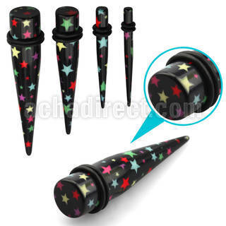 tpaar expansor acrilico negro estrellas impresas anillos goma dobles distribuidor