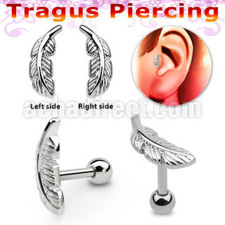 trg29 316l steel tragus piercing w feather shaped top