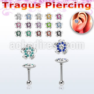 trg38 piercing barbell tragus acero 316l flor cristal la esta plata distribuidor mayorista