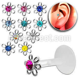 trgs5 piercing tragus bio flex alambra plata esterlina flor cristal centro mayorista