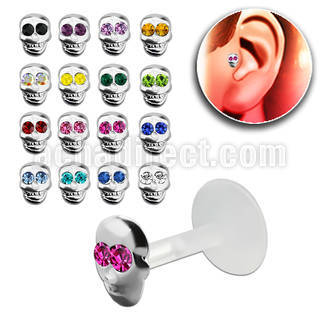 trgs9 piercing tragus bio flex plata esterlina calavera ojos cristal distribuidor mayorista