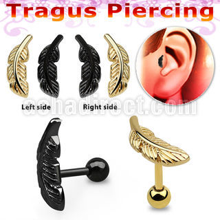 trgt2918 anodized 316l steel tragus piercing w feather top 18g