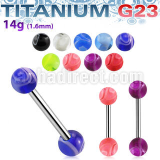 ubbmb titanium g23 tongue barbell w 6mm acrylic marble balls
