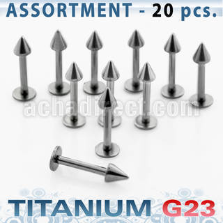 ublk04 surtido piercings 20 labret titanio g23 conos 3mm al por mayor