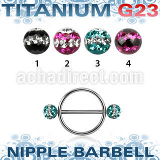 udfnpe5 nipple shield w titanium bar w 2 5mm multi crystal balls