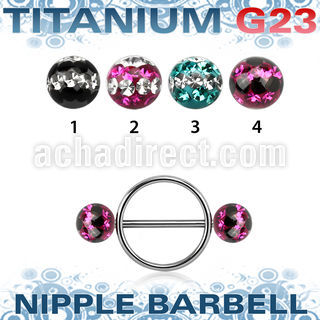 udfnpe6 nipple shield w titanium bar w 2 6mm multi crystal balls
