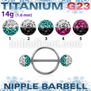 uefnpe8 nipple shield w titanium bar w 2 8mm multi crystal balls