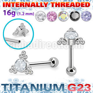 uhein7 titanium g23 internally threaded barbell round cz