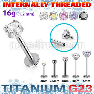 ulbin12 titanium g23 internally threaded labret 3 5 color cz