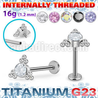 ulbin7 titanium g23 internally threaded labret round cz
