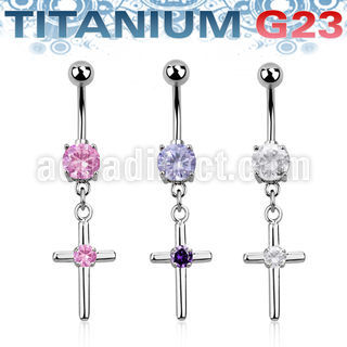 umcd394 titanium g23 belly banana w 5 8mm bezel jewel cross