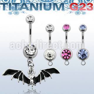 umcd569 piercing ombligo titanio g23 bolas joya bisel 5mm 8mm murcielago negro colgado 10mm mayorista