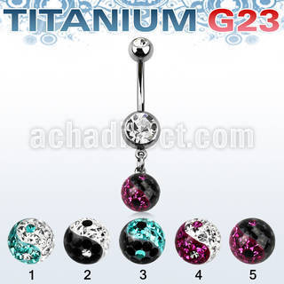 umcd626y piercing ombligo titanio g23 bolas 5 8mm joya bisel bola multi cristal 8mm ying yang mayorista