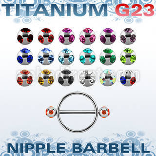 umjnpe5 steel nipple shield w titanium bar w multi jewel ball